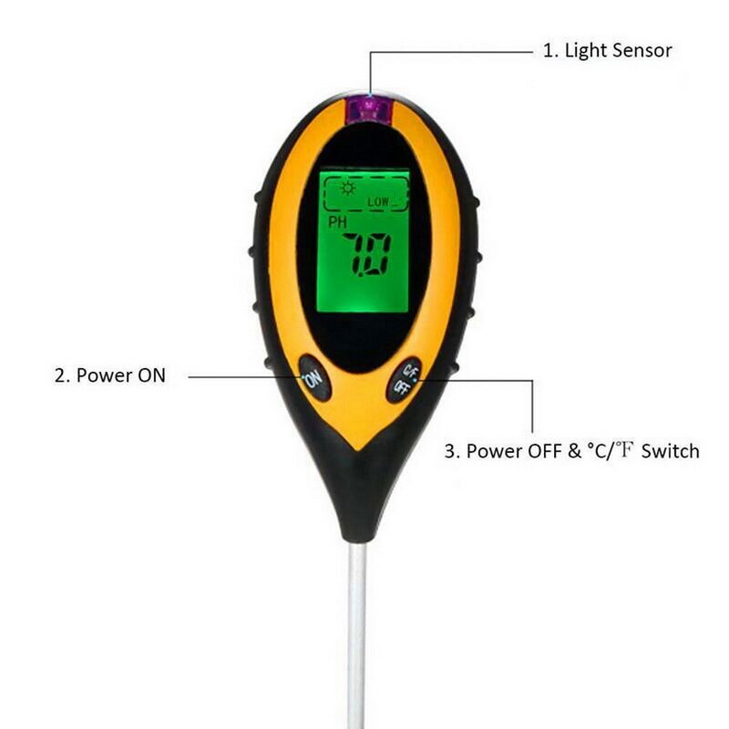 4-In-1 Bodem Ph Meter Digitale Bodem Vocht/Light/Temperatuur/Ph Tester Tuinieren Tool met Backlight