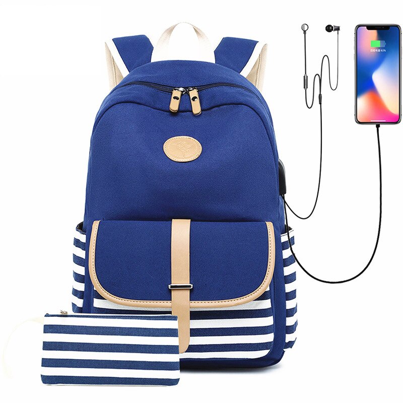 Vrouwen Rugzak Canvas Leather Reizen Schoudertas Stijlvolle Schooltas Meisje Multifunctionele School Rugzak Voor Vrouwen 2 Stuks