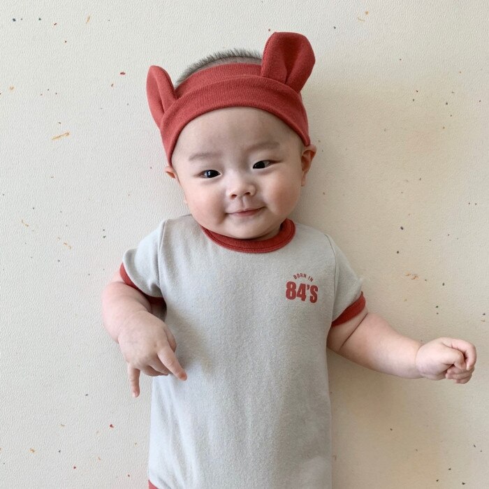 Neugeborenen Bodys Kleinkinder freundlicher Kleidung Nette Kleinkind Baby Mädchen Bodysuit freundlicher Junge Kurzarm Gesamt Bär Ohr Stirnband