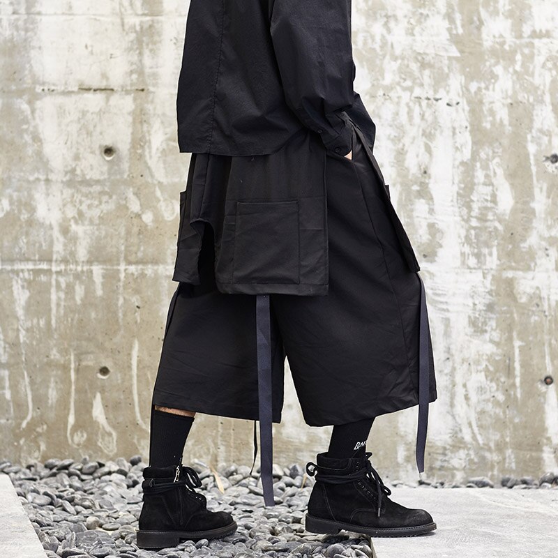 Mænd japan stil streetwear kimono nederdel bukser mandlige løse afslappede brede ben bukser punk gotisk hip hop bånd harem bukser lommer