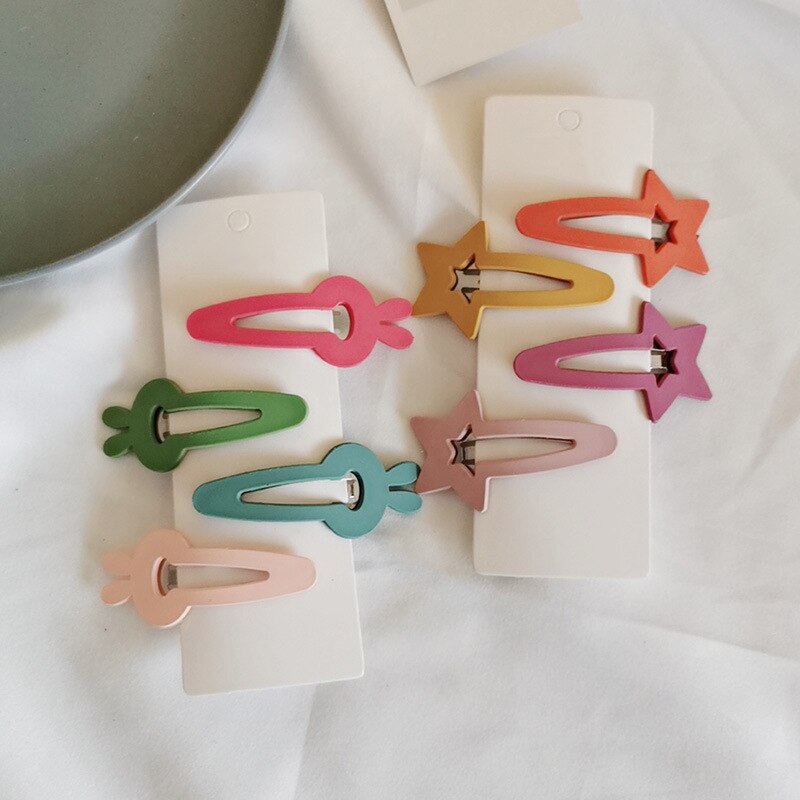 4 unids/lote geométrica, accesorios para el cabello para chicas niños caramelo Color mate Clip de pelo niños conejo estrella horquillas pasadores tocado