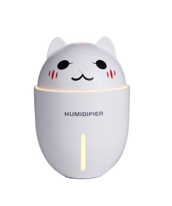 Cute Cat Humidifiers 3 in 1 320ML USB Air Humidifier Ultrasonic Cool-Mist Adorable Pet Mini Humidifier With LED Light USB Fan: White