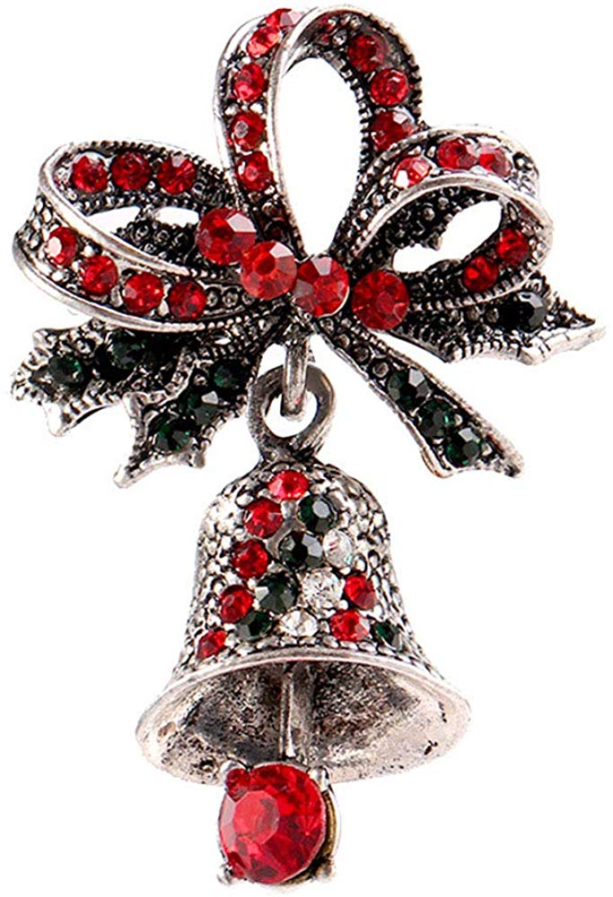 Farverige vintage rhinestones sløjfe juletræ klokker broche til kvinder jule jakkesæt nåle smykker frakke kjole tilbehør: 4