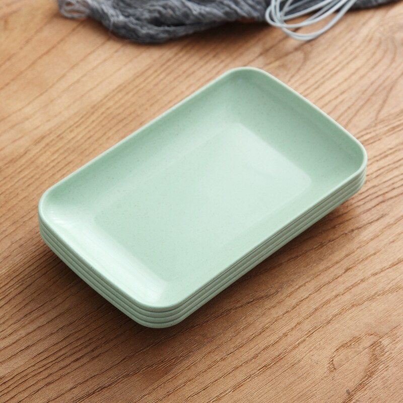 4 pezzi piatto di paglia di grano piatto rettangolare creativo stile nordico piatto di verzura ristorante casa spuntino piatto di frutta: verde / 24.5cm
