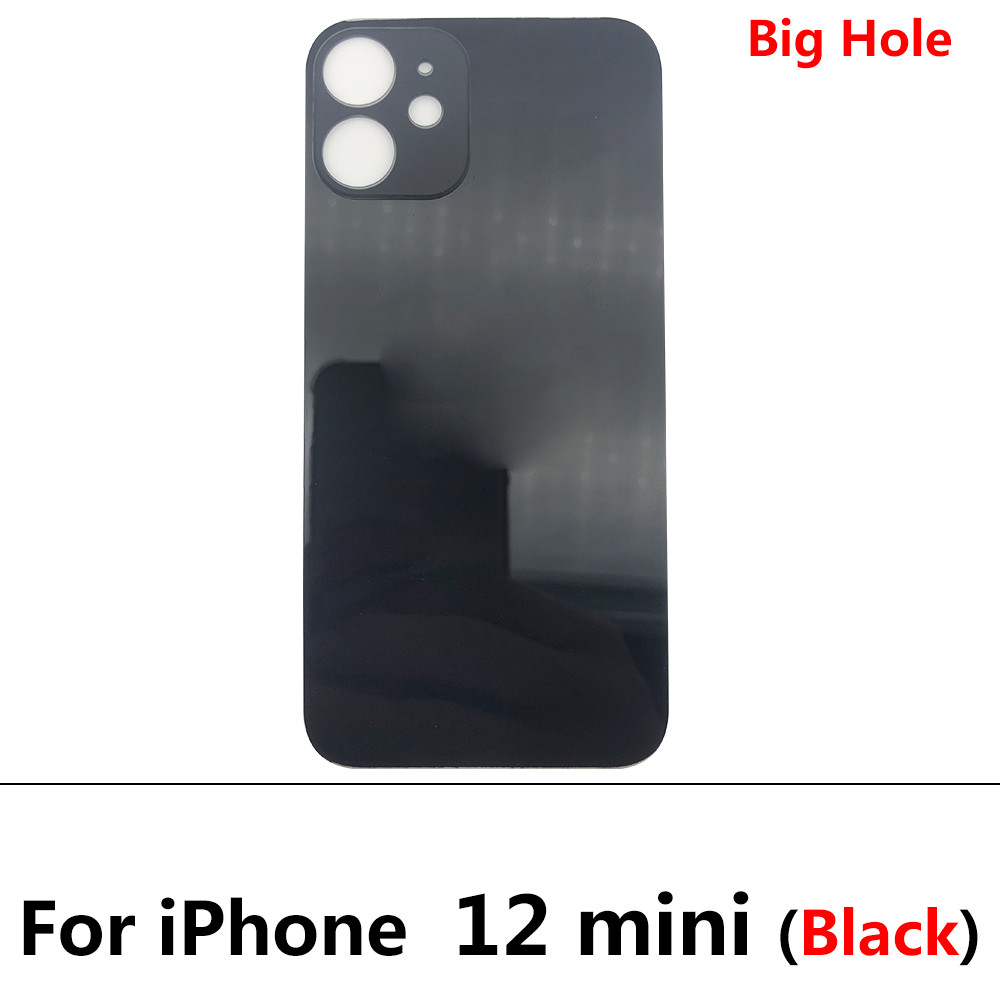 Big Hole Glass Back Cover For Iphone 12 Pro Max 12 Mini Battery Back Cover Glass Rear Door Replacement Housing: For 12 Mini Black