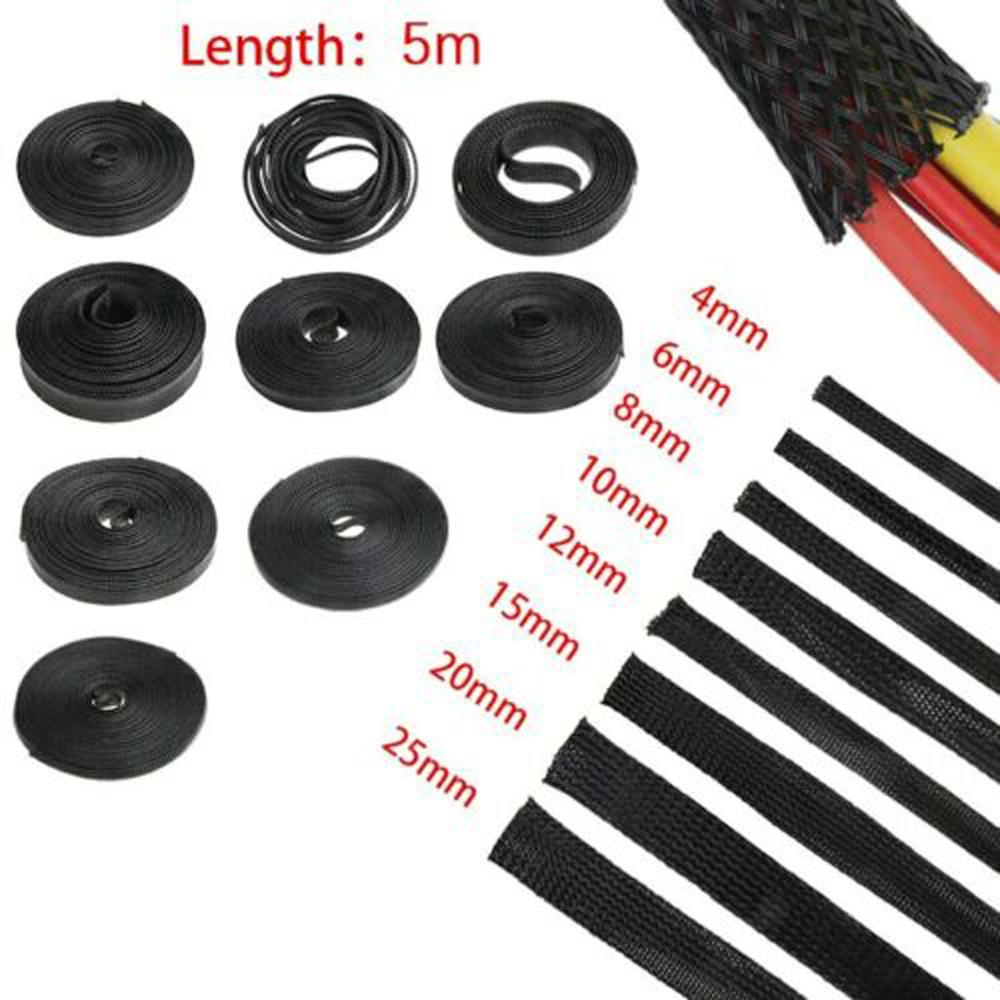 5/1M Zwart Geïsoleerde Gevlochten Sleeving 4/6/8/10/12/15/ 18/20/25mm Strakke HUISDIER Draad Kabel Bescherming Uitbreidbaar Kabel Mouw Draad Klier