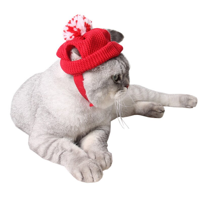 Kerst Wol Hoed Voor Katten Winter Red Cap Met Oren Voor Kleine Honden Yorkie Kat Accessoires Xmas Party Kostuum Huisdier levert