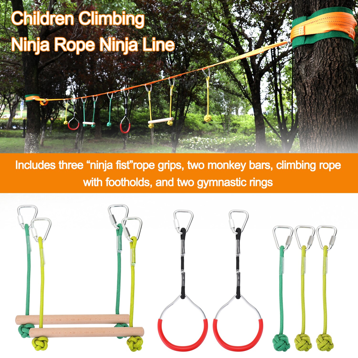 Ninja Line Children climbing equipment Ninja Rope Obstacle Training Equipment Kids Fun Slack Line Outdoor Children's carabiner