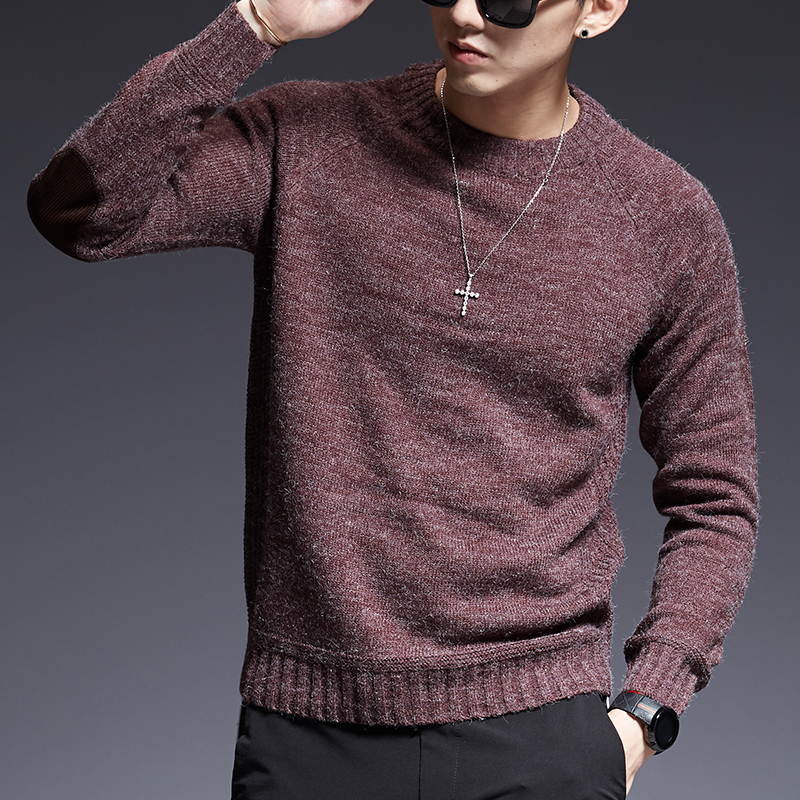 Märkeströja för herr o-ringad slim fit-tröjor stickning enfärgad höst koreansk stil casual herrkläder