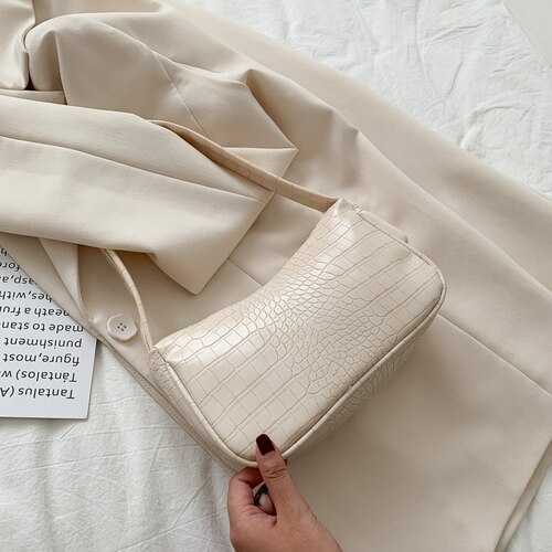 Krokodil Patroon Vrouwen Onderarm Zak Vintage Pu Lederen Dames Kleine Schoudertassen Vrouwelijke Tote Baguette Purse Handtassen: Beige