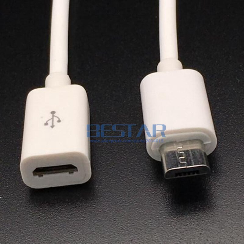 Black & White color 10CM Micro USB 2.0 Type B Male To USB2.0 Micro USB Female M/F Extension Extender Charging data Cable 0.1M