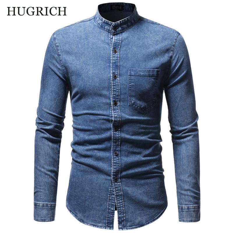 Dongeriskjorte herre fritidsskjorte slim fit langermet denimskjorte dongerijakke pluss størrelse m -3xl