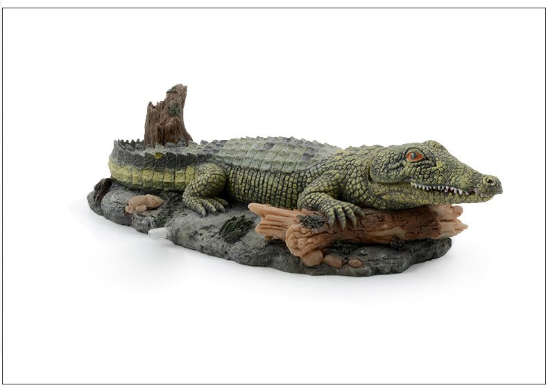 Artificial Resin Crocodile Fish Tank Landscape Aquarium Aerator Oxygen Pump Air Stone Bubble Air Pump Crocodile Tank Ornament: Default Title