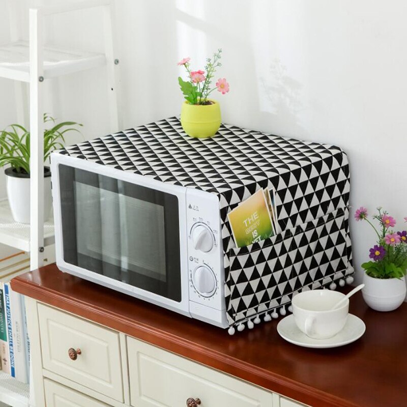 Microwave Cover Black Geometric Cotton Linen Microwave Oven Dust Cover Cloth Cover Towel Kitchen Accessories