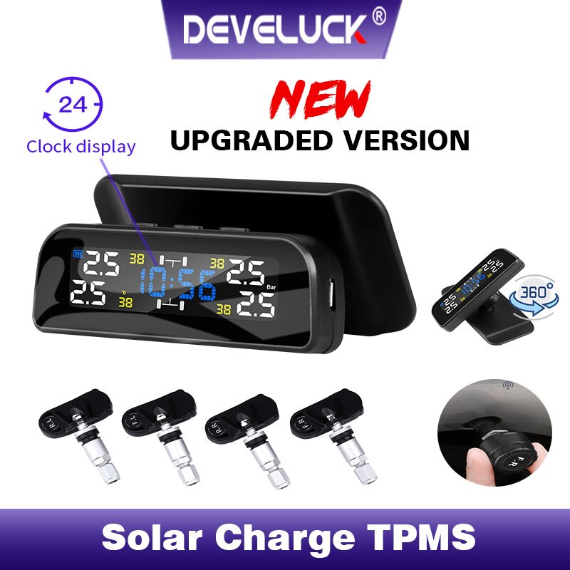 Tpms trådlöst billarm däcktrycksövervakningssystem rotationsvisning tidsvarning solenergiladdning externa inre sensorer