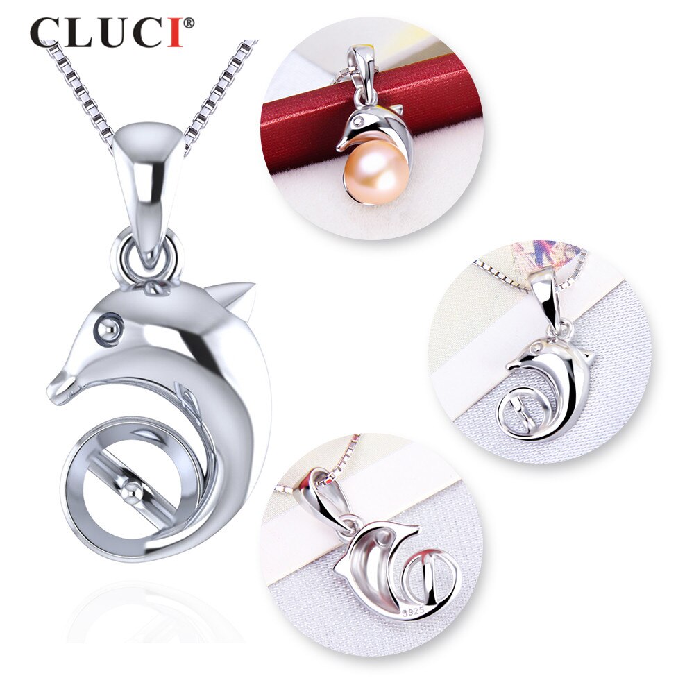CLUCI 925 Sterling Silver DolphinAnimal accessory for women Can fix Pearl Size 7mm Pearl pendant very Animal Jewelry SP318SB