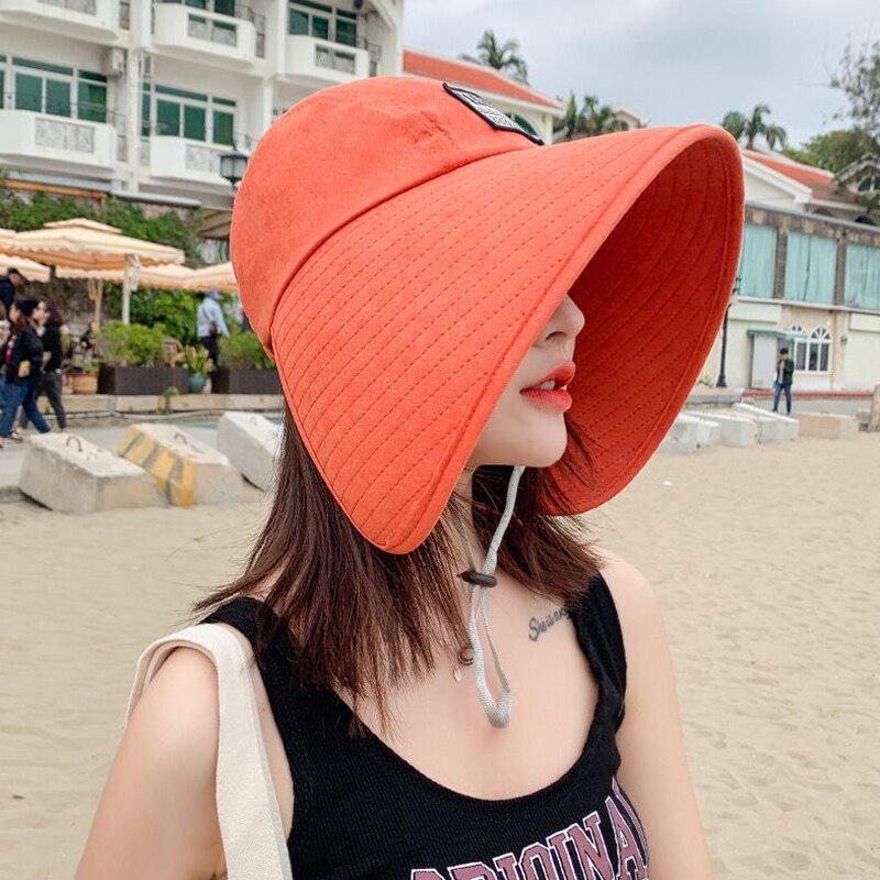 Sombrero de Sol de ala ancha anti-UV para mujer, visera de cara completa para vacaciones de verano, sombrero de cubo plegable de Panamá, sombrero de sol de playa coreano de ala grande,