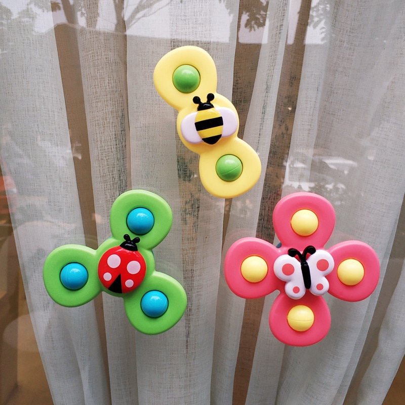 3pcs Cartoon Insect Rotating Rattle Baby Toys For 0-12 Months ABS Fidget Spinner Toys Educational Interactive Toys For Children