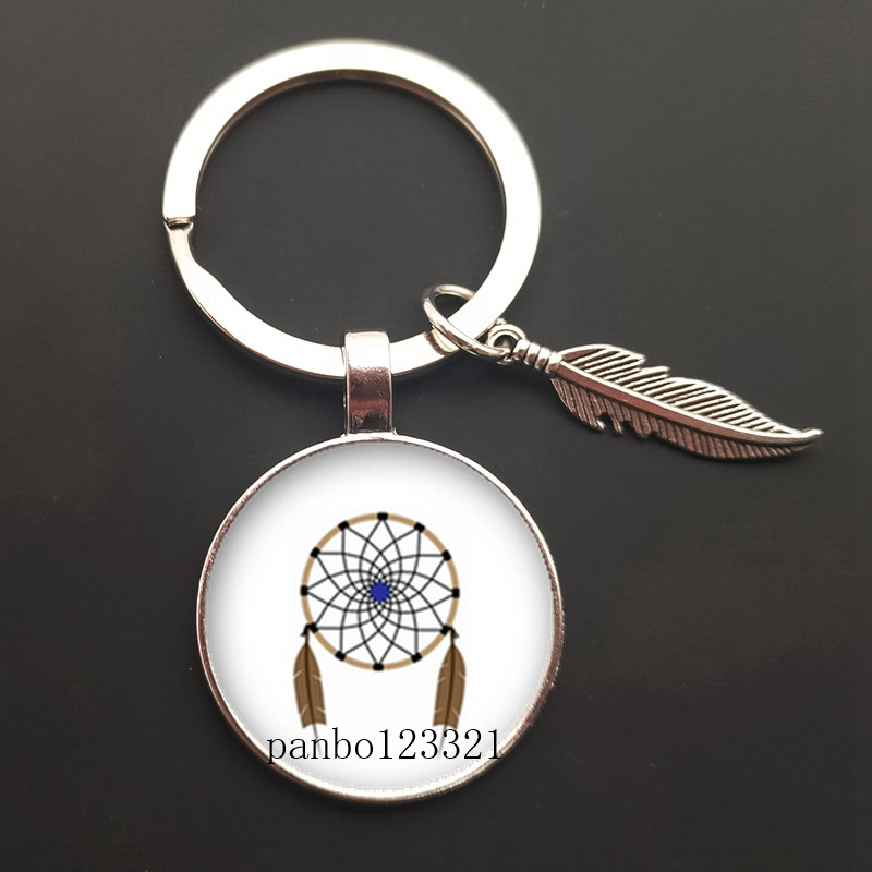 Dream Catcher Tone Key Chain Dream Catcher Feather Round Glass Convex Photo Keychain