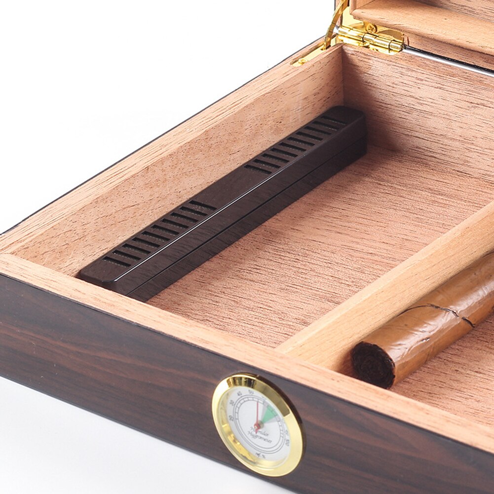 Draagbare Transparant Venster Spanje Cedar Sigaar Case Hout Reizen Sigarenhumidor Set Met Luchtbevochtiger Hygrometer Bruin Opbergdoos