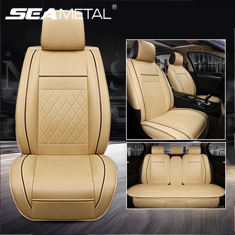 funda asiento coche Cuero de la PU Beige coche Set de funda de asiento de vehículo cojín para Mitsubishi Nissan Renault Peugeot Auto Interior accesorios para el coche accesorios productos