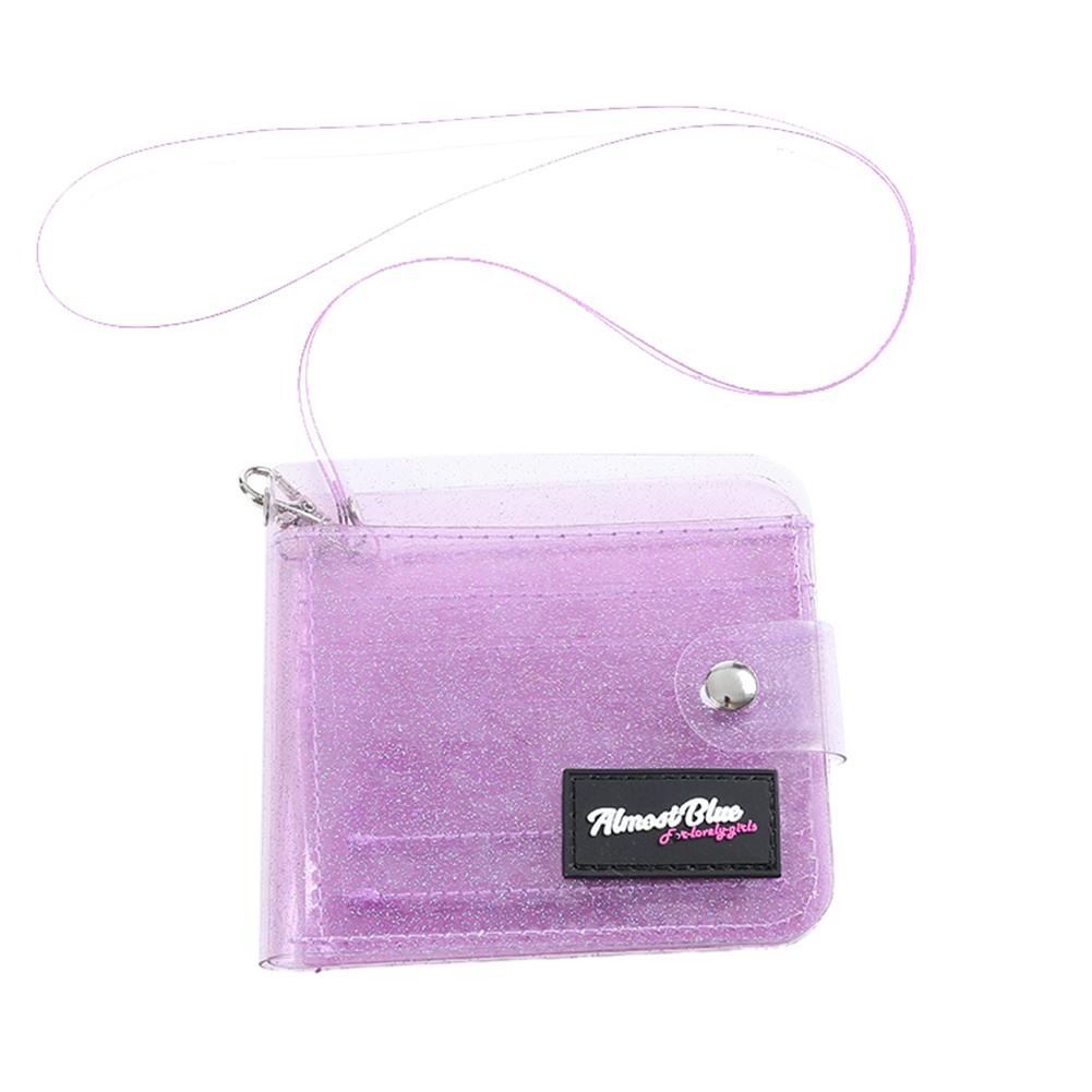 Cute Women Transparent PVC Clear Short Purse Pocket Girl Mini Glitter Halter Fold Wallet Card Holder ID Card Bag: Purple