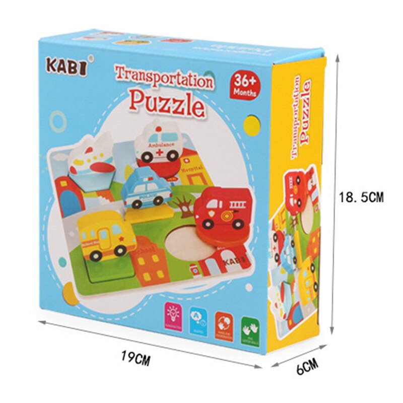 3D Wooden Animal Traffic Puzzle - Hand Grasp Board - Educational Toy for Toddlers Boys Girls