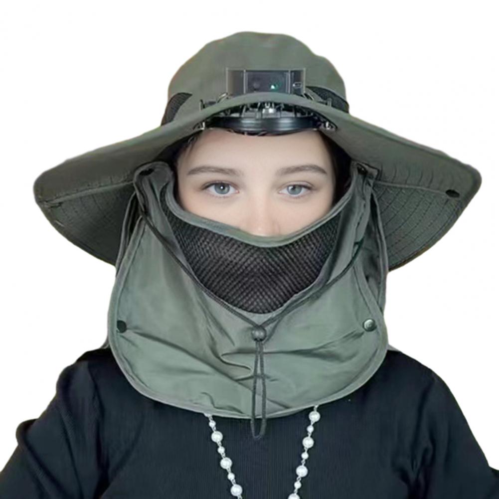 Kapelusz z wentylatorem słonecznym z osłoną twarzy i klapką na szyję UPF 50+ Kapelusz z wentylatorem słonecznym USB Męnarty letni kapelusz wędkarski na zewnątrz: Niebieski