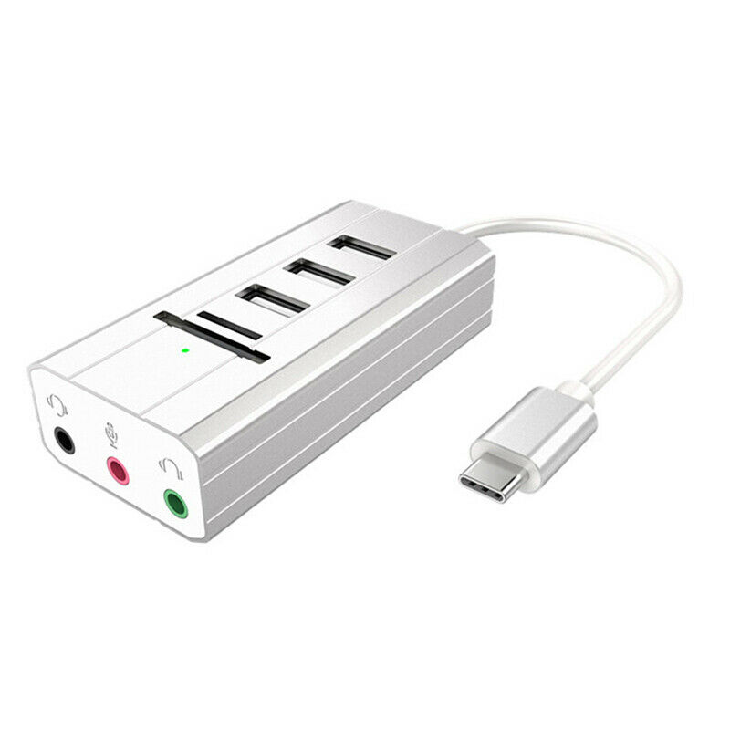 Type-C USB Hub Externe Geluidskaart AUX Mic Headset TF SD Adapter voor Laptop PC