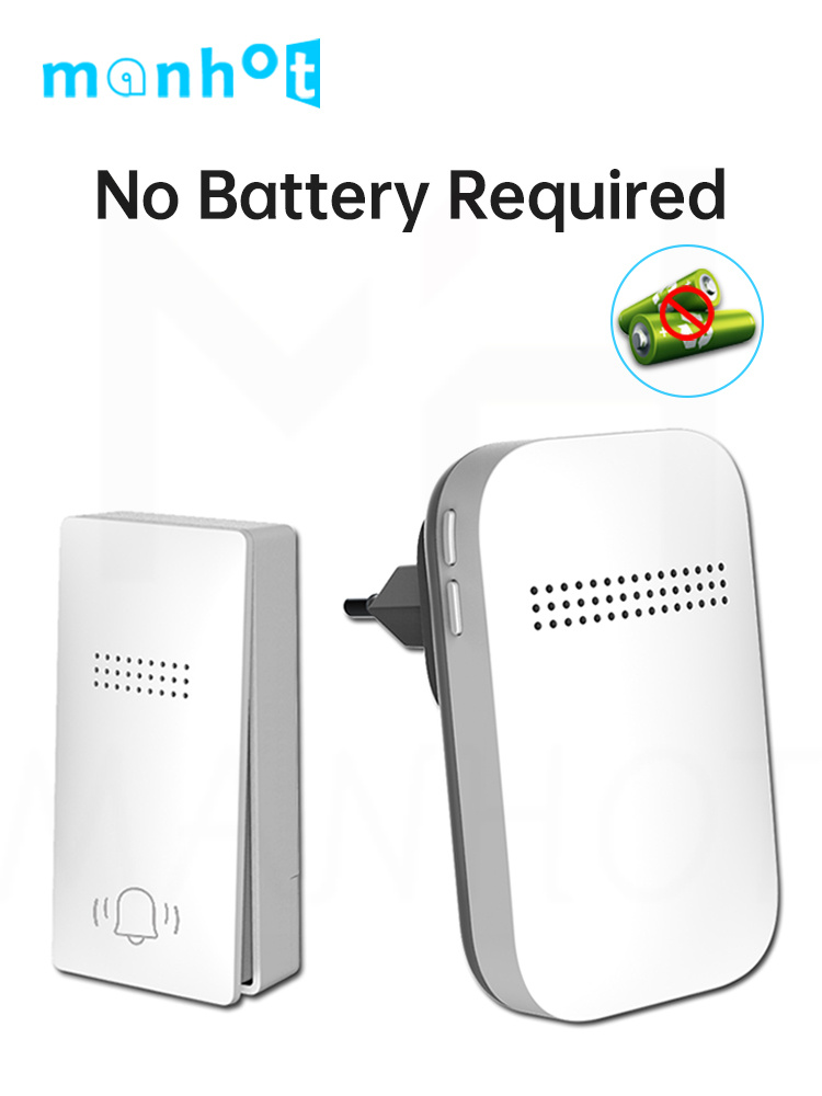 timbre inalámbrico con botón de enchufe a prueba de agua, No requiere batería, juegos de campanas, timbre de puerta inteligente para el hogar, 38 tonos de llamada