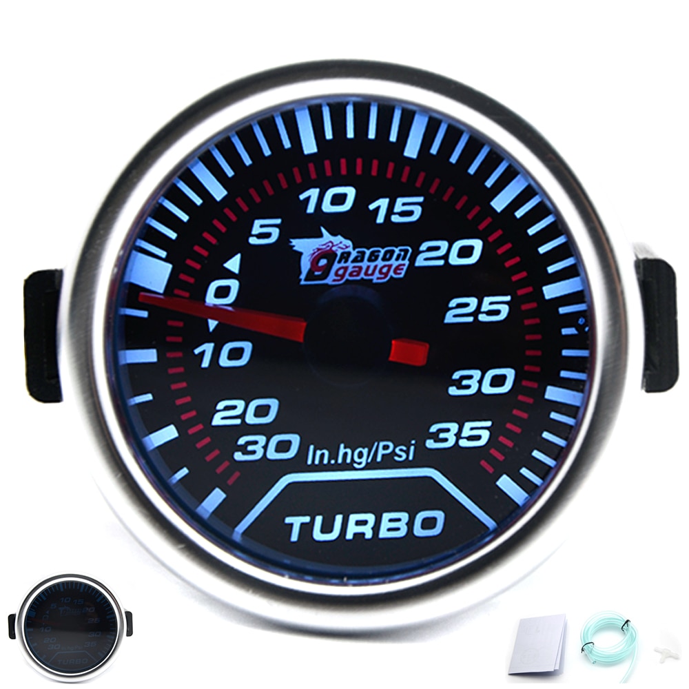 DRAGON GAUGE 52mm Boost Turbo Gauge 35 Psi Mechanical Smoke Face
