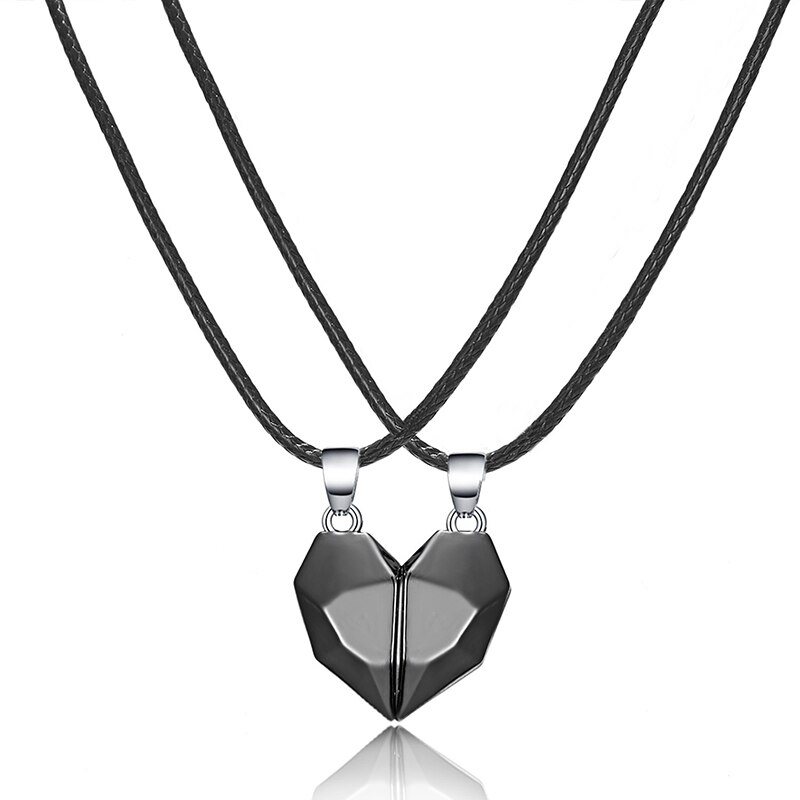 2Pcs Heart Magnetic Couple Necklace for Women Heart Faceted Magnet Pendant Necklace Distance Wishing Stone Valentine&#39;s Day: Magnetic Necklace-2