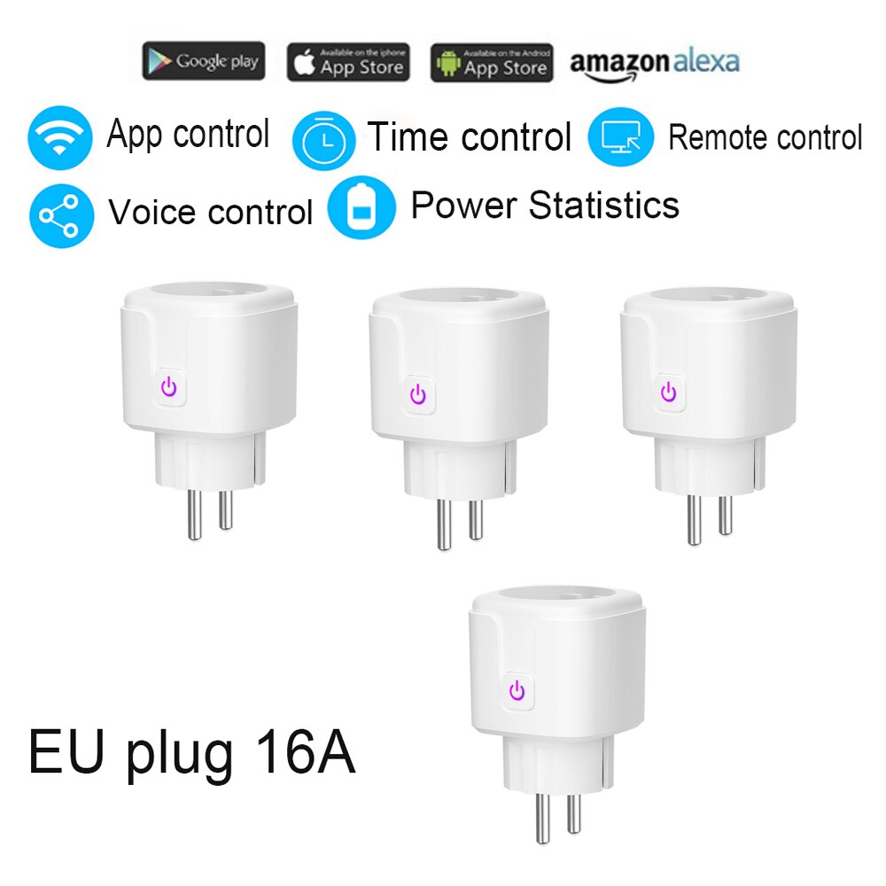 Wifi Smart Plug Socket Eu 16A Power Monitor Timing Functie Smart Leven App Controle Werk Met Alexa Google Assistent 100-240V: 4pcs EU 16A plug