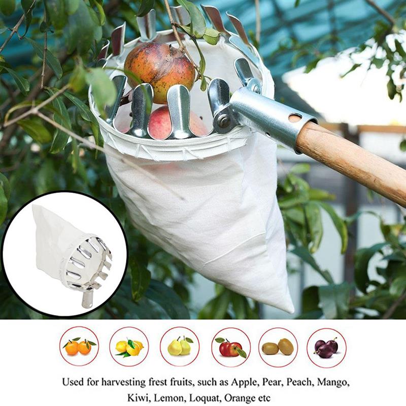 Metal Fruit Picker Convenient Fabric Orchard Gardening Apple Peach High Tree Picking Tools