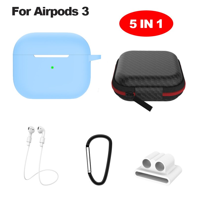 6 In-1 Case Lanyard Karabijnhaak Beschermhoes Voor Airpods 2 3 Hoofdtelefoon Siliconen Cover Voor Air Pods 2 3 Pro Case Accessoires Doos: sky for airpod 3
