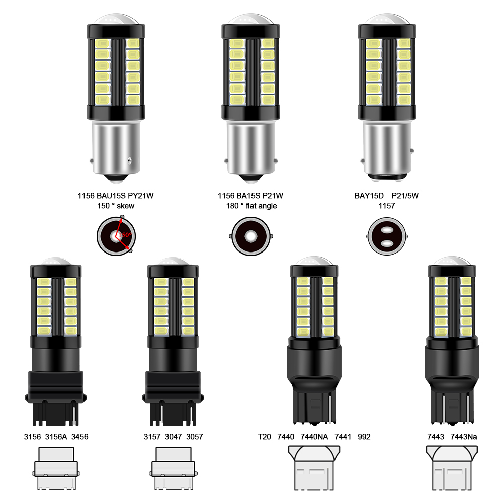 Bombilla LED para intermitente de coche, accesorio P21W 1156 BA15S BAU15S PY21W 1157 BAY15D P21/5W 21/5W T20 7443 T25 3157, 1800LM, 2 uds.