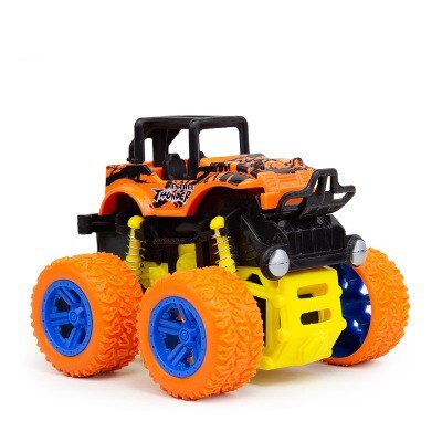 Children's four-wheel drive inertial off-road vehicle boy simulation off-road model anti-fall toy dinosaur car police car: Off-road orange