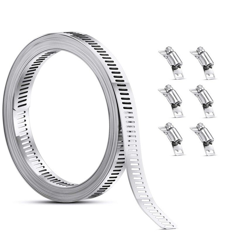 304 Stainless Steel Worm Clamp Hose Clamp Strap with Fasteners Adjustable DIY Pipe Hose Clamp Ducting Clamp: 7.9 feet
