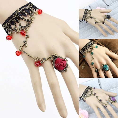 Retro Gothic Lace Flower Hand Slave Harness Bracelet Chain Jewelry Bracelets for womenTassel Bracelet Jewelry