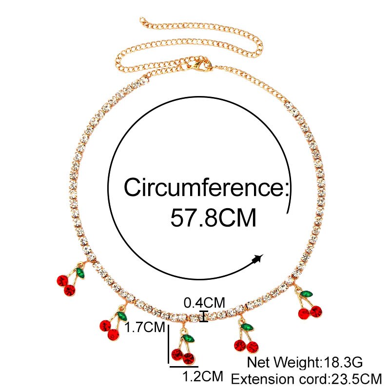 Flatfoosie Charm Red Cherry Crystal Pendant Necklace For Women Shiny Tennis Chain Necklace Jewelry Party Friendship