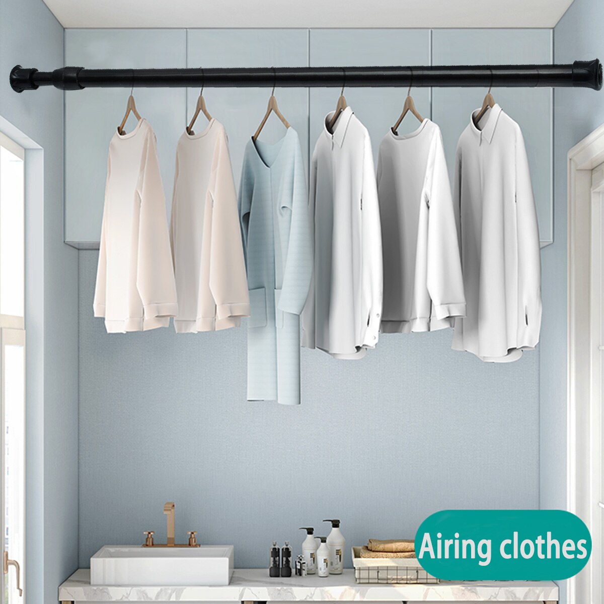 Punch-free Telescopic Spring Tension Rod Metal Rod Hanger Pole Extendable Room Divider for Bathtub Shower Stall Window Wardrobe