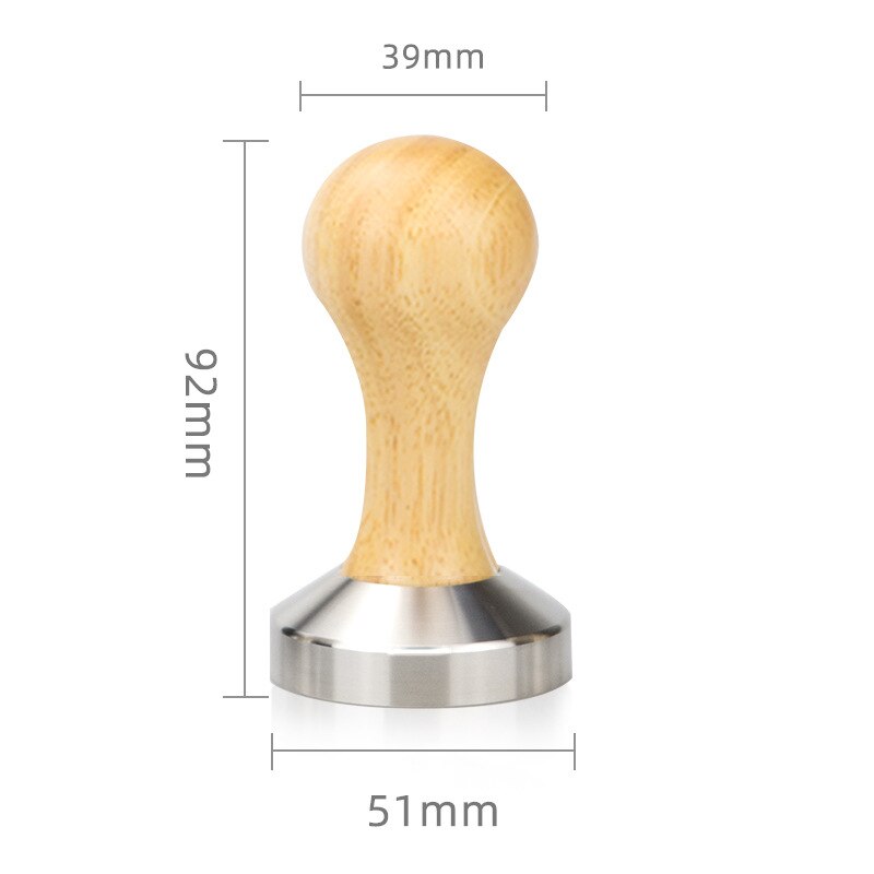 Solid wood powder press espresso coffee stuffer oak 304 stainless steel hammer for kitchen gadgets and accessories small tools: 51mm