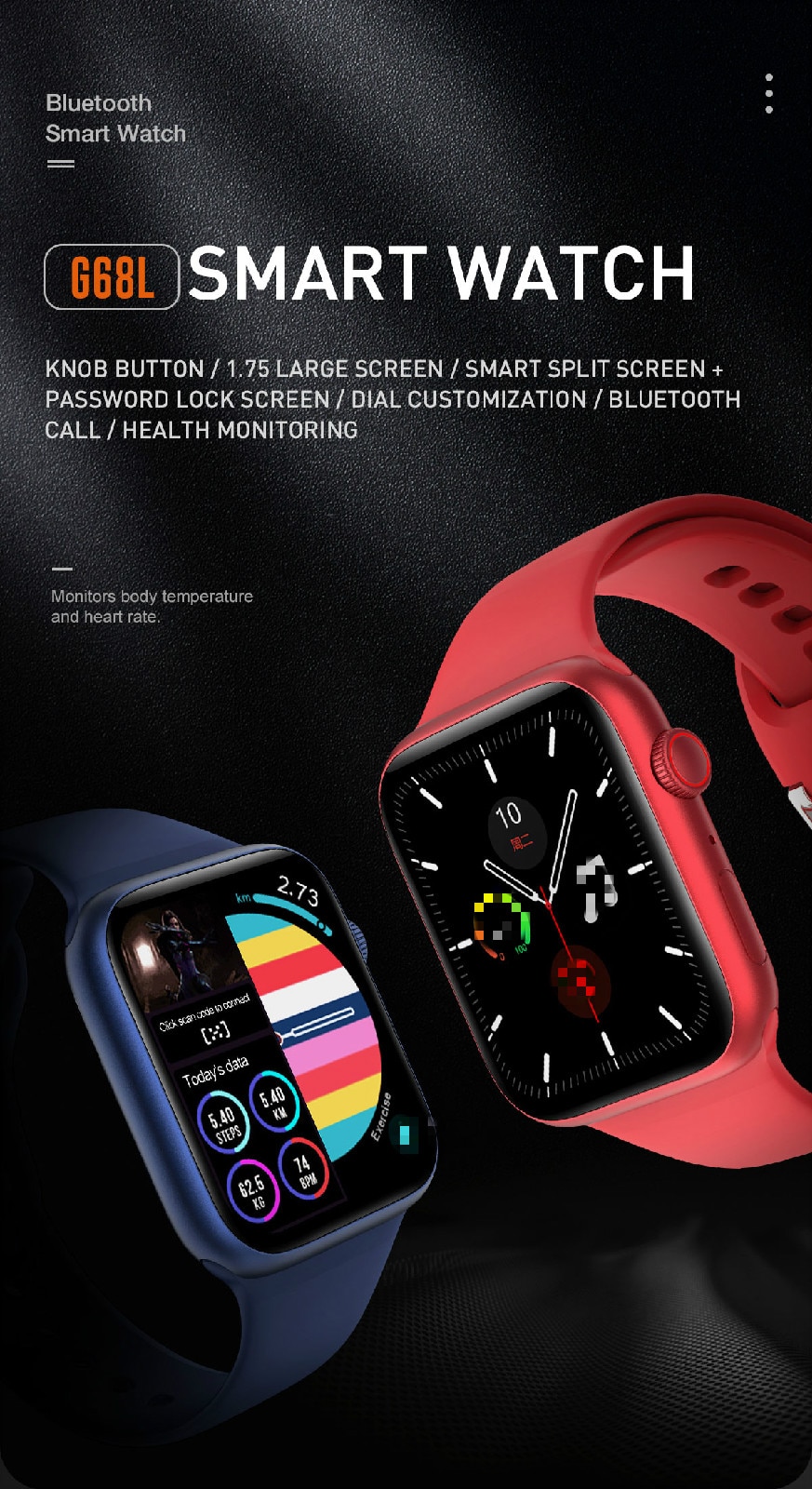 Neue serie 6 IWO G68L Smart Uhr Fitness Tarcker Bluetooth anruf uhr kinder uhren mädchen für IOS huawei PK W26 HW12 IWO 12 13