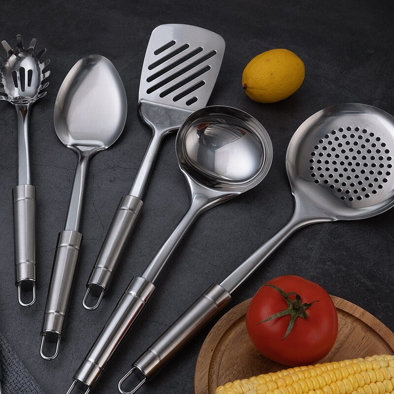 6-piece Stainless Steel Cooking Kitchenware Set Spoon Slotted Spatula Frying Spatula Pasta Scoops Cooking Kitchen Utensil Set