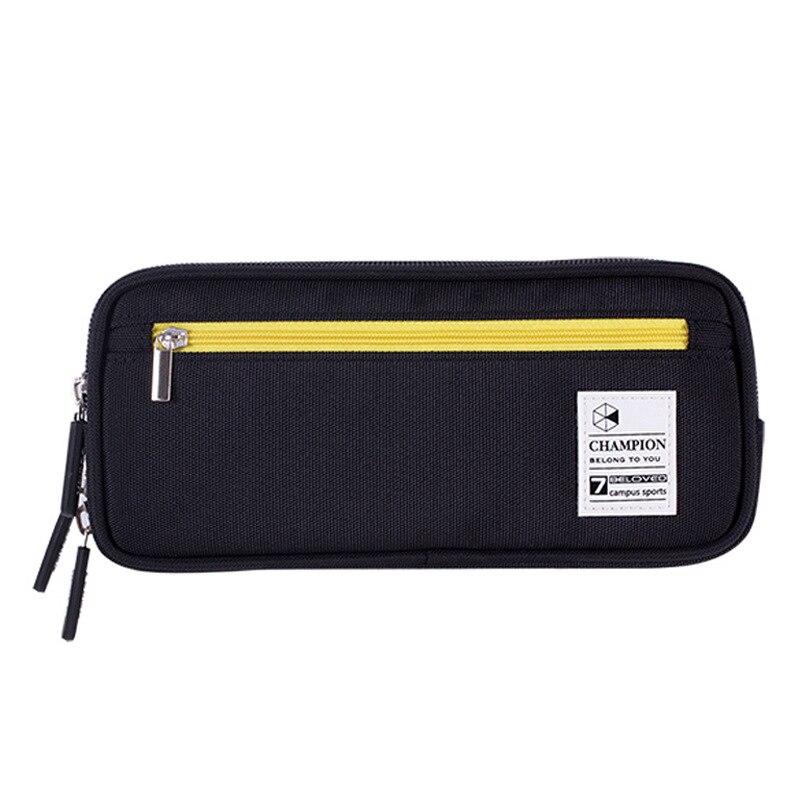 Estojo criativo de zíper, armazenador de lápis, caneta e material escolar fofo de sarja e lona, bolsa de papelaria para meninos e meninas: Black