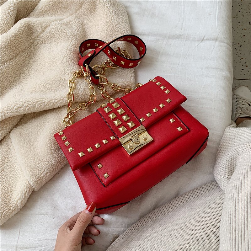 Original Rivet sac nouvelle coréenne serrure unique épaule sac de messager sac carré: Rouge