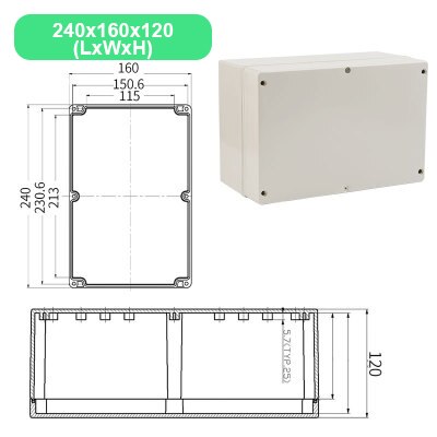 Economy F Series DIY Outdoor Monitoring power box Electrical Enclosure Case ABS Plastic Waterproof Sealed Junction Wire Box: 240X160X120mm(LxWxH)
