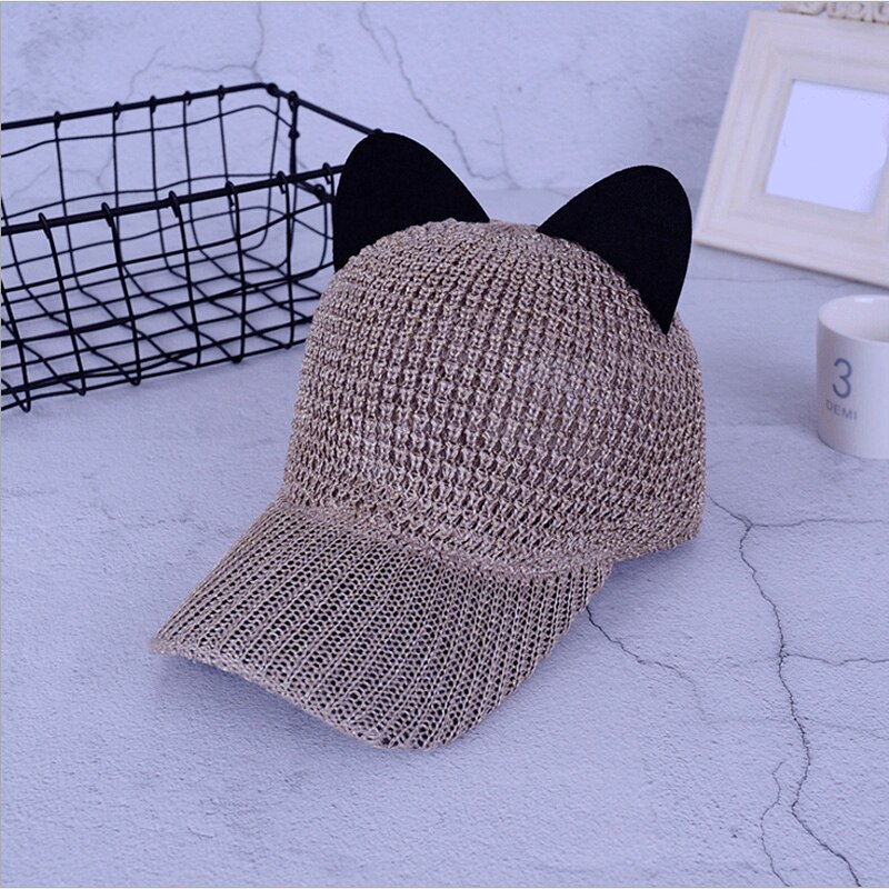 Spring Summer Cat Ears Baseball Caps Ladies Straw Hat Outdoor Cute Sunhat Girls Sports Equestrian Hats