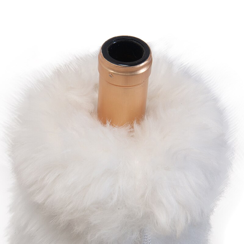 Kerst Fles Zakken Wijnfles Cover Thuis Kerst Decor Xmas Ornamenten Wit Luxe Faux Fur Jaar Decoraties