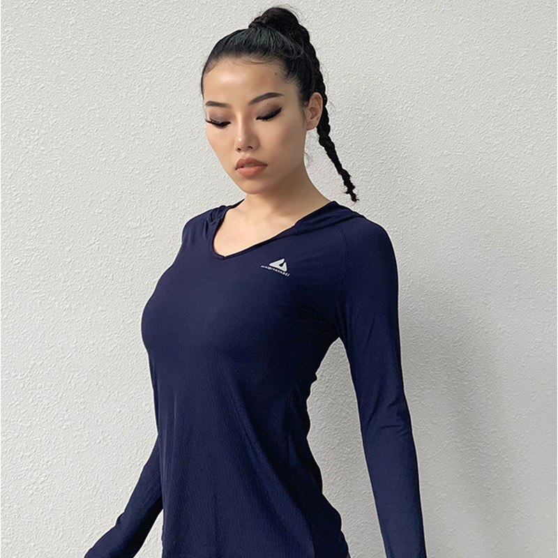 Salspor gym kvinder yoga shirt langærmet hættetrøje sport t shirt absorbere sved hurtig tør træningstoppe fitness løbende sportstøj